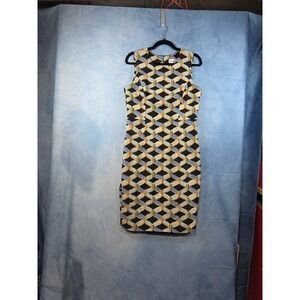 Milly Womens Size 10 Geometric Print Sleeveless Sheath Dress Black Blue Orange